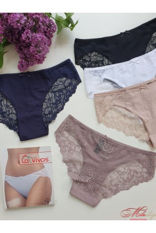 Хлопковые трусики-бразилиана с кружевом La Vivas 20293